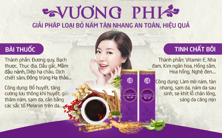 Vương Phi hoạt động theo cơ chế tác động kép với bài thuốc uống và tinh chất bôi