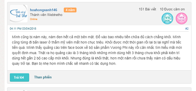Phản hồi của người dùng về Liệu trình xử lý nám, tàn nhang Vương Phi