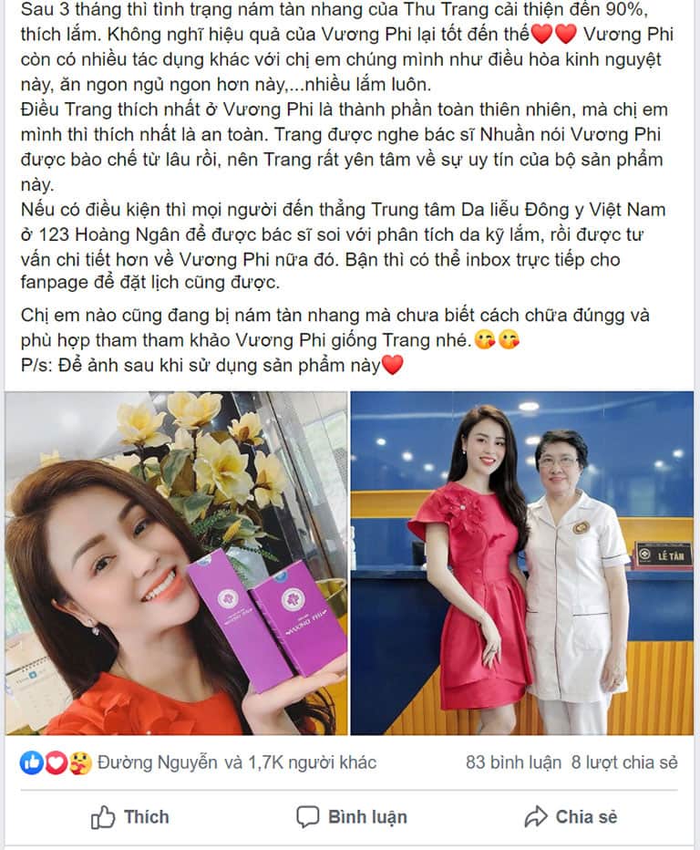 Diễn viên Thu Trang chia sẻ về Bộ sản phẩm Vương Phi trên trang cá nhân